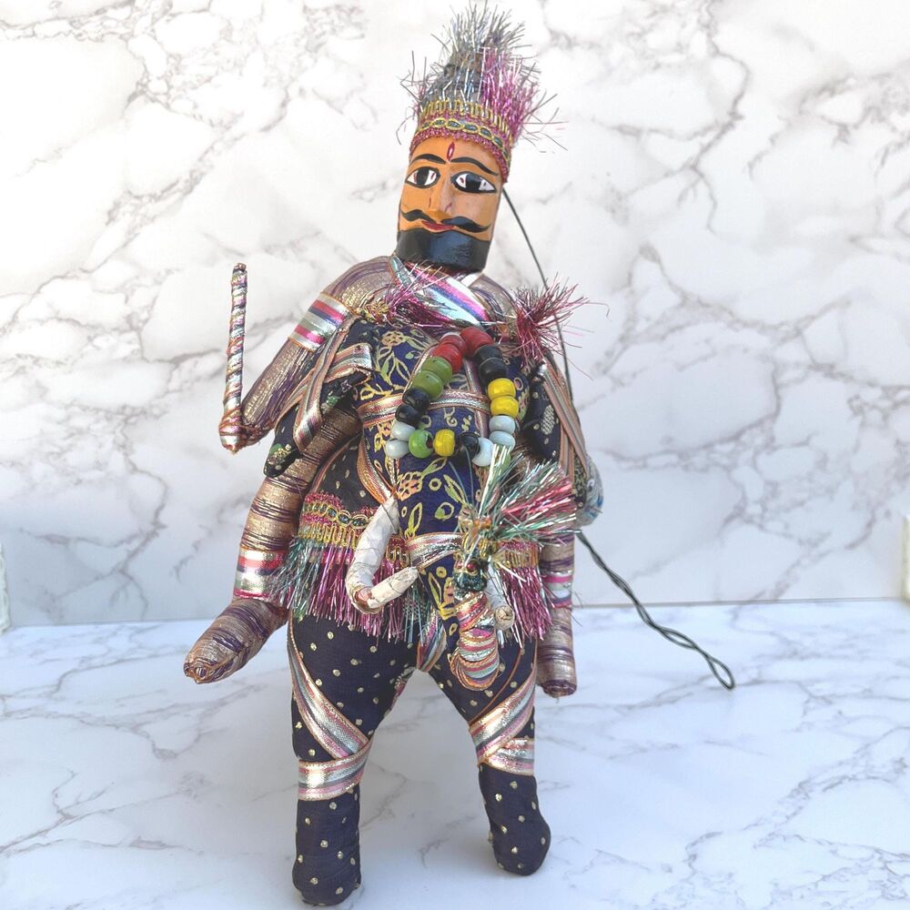 Vintage Indian Kathputli String Puppet Maharaja on Elephant Rajasthani Folk Art